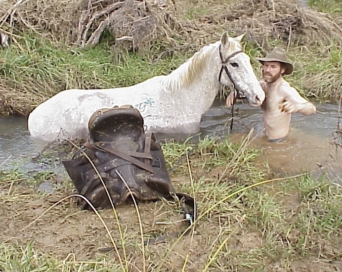 Bernie Harberts and horse stuck in creek