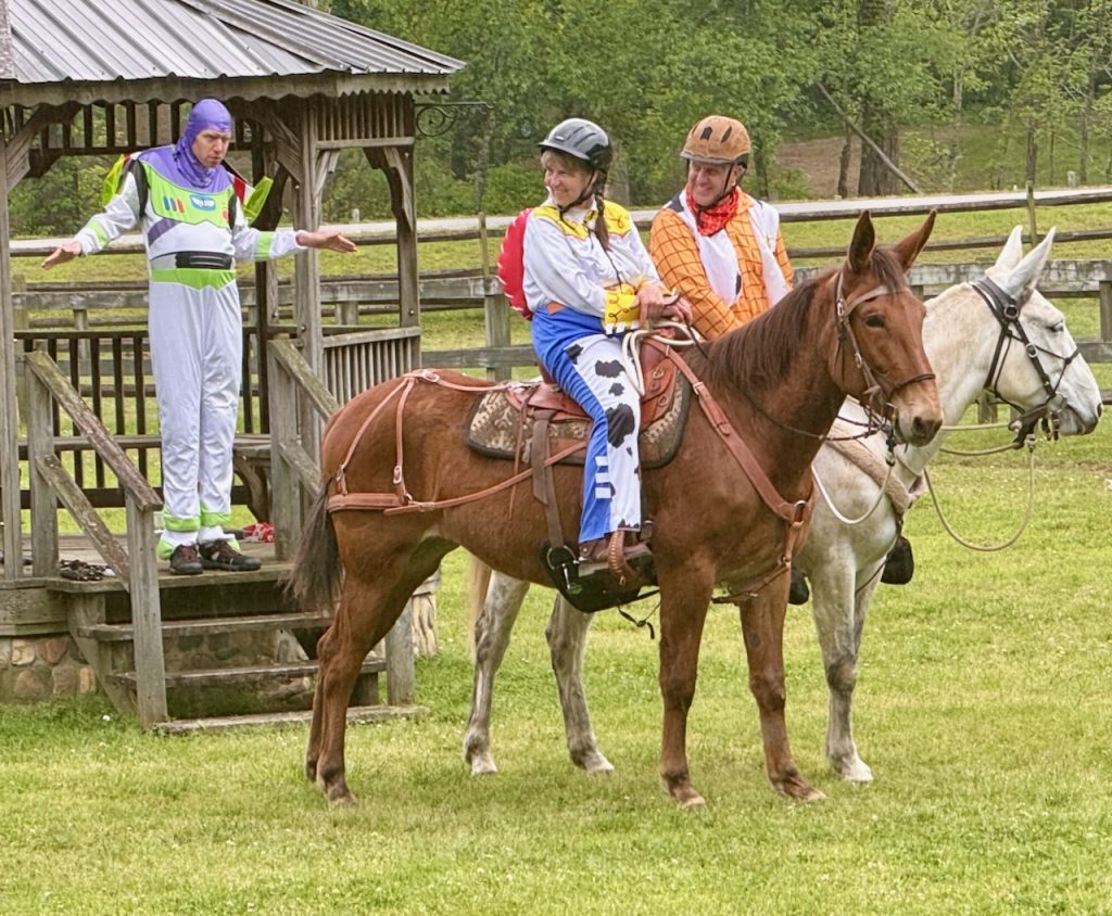Buzz Lightyear and Woody costume entry at Mule Days at Leatherwood